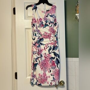 Ivanka Trump Pink and White Floral Midi Dress